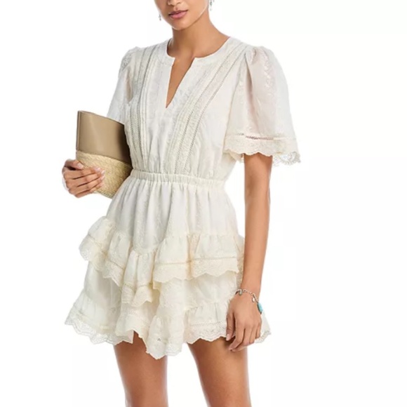 AQUA x Ava Phillippe Lace-Trim Pintuck Mini Dress – NWT, Size M, Ivory - Picture 1 of 7
